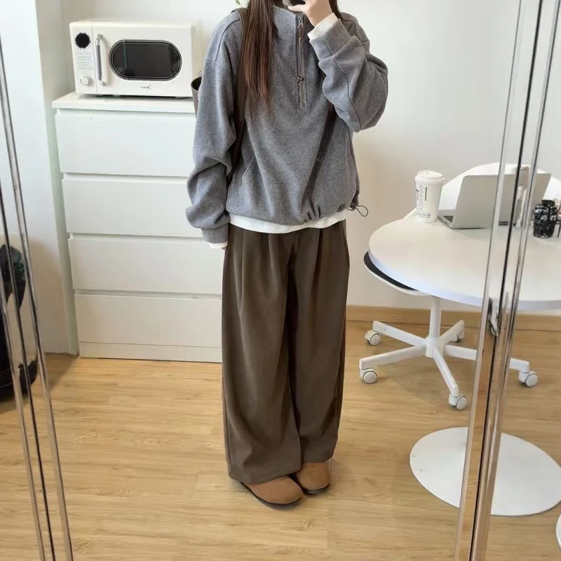 学院风复古半拉链设计感立领卫衣女2025秋冬新款宽松百搭气质上衣