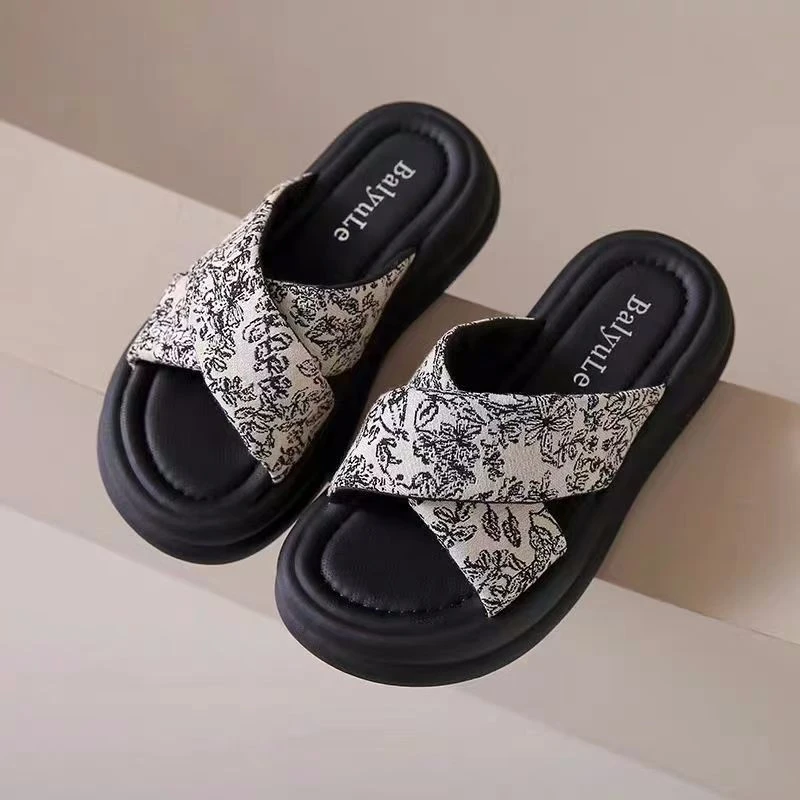 舒适平底拖鞋中跟交叉绑带夏季一字拖鸳鸯外穿时尚百搭休闲拖鞋