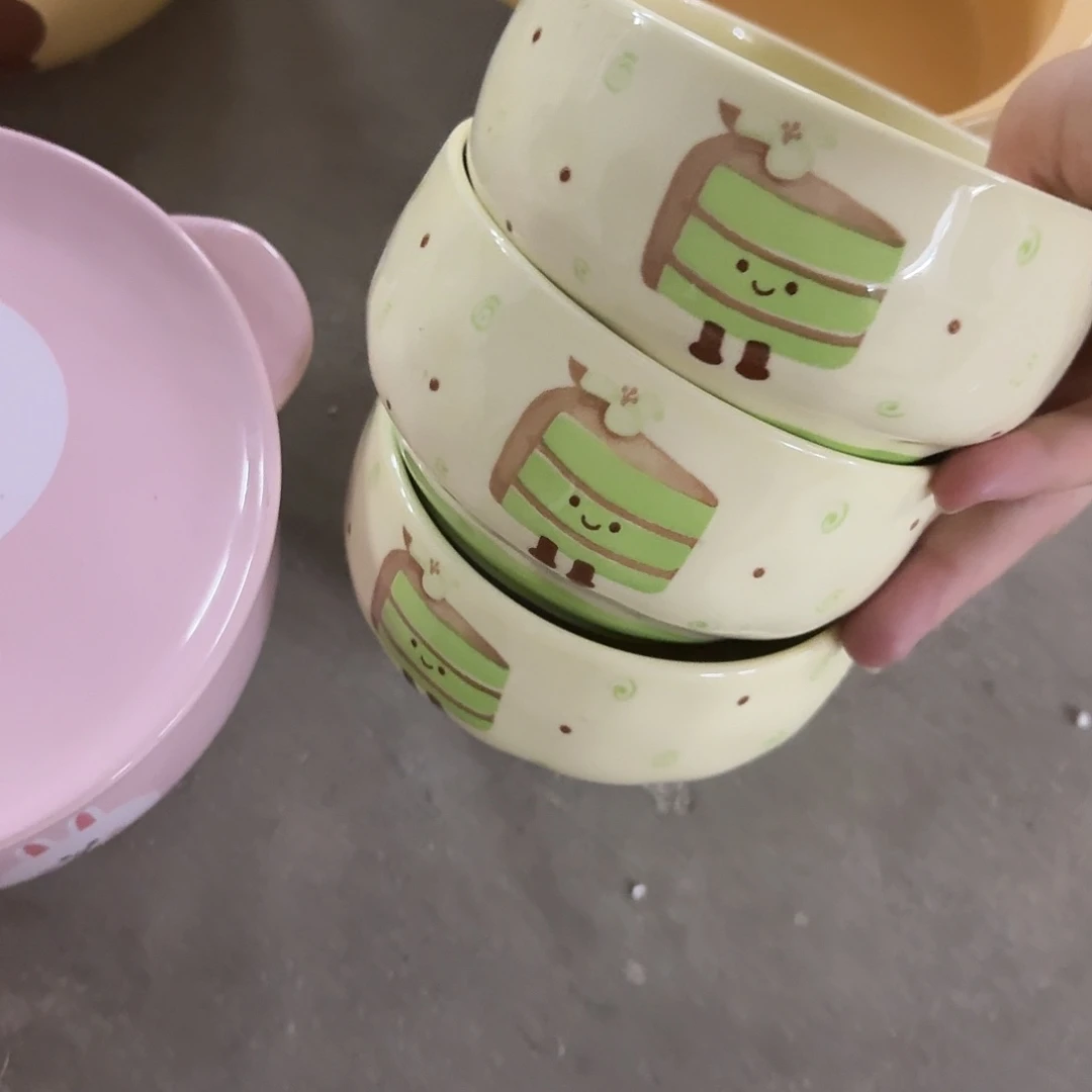 搪瓷微瑕绿色米饭碗三个