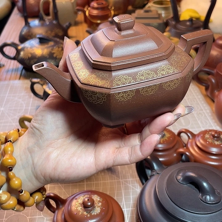 紫砂茶壶粗砂底槽清八方锦绣