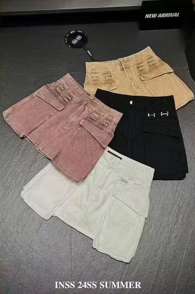 复古街头水洗辣妹工装设计短裙90810