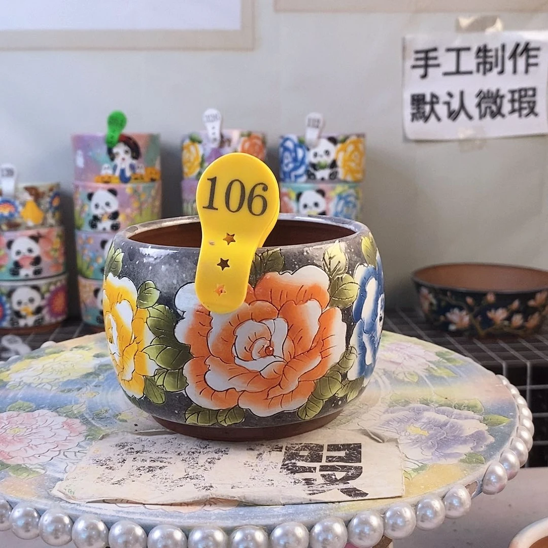 红泥花盆红陶手绘花盆