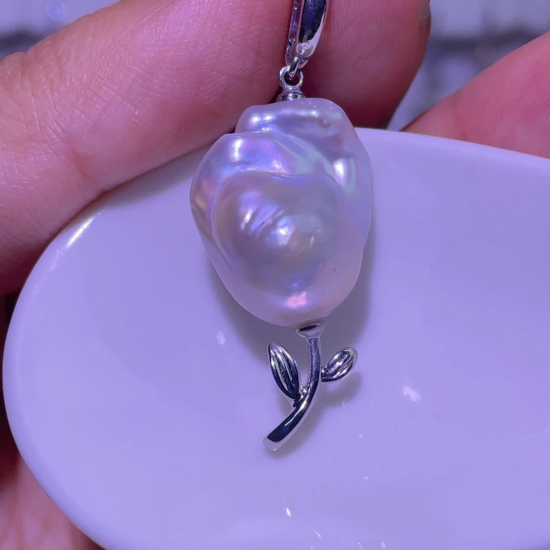 银S925镶嵌淡水珍珠天然淡水珍珠吊坠