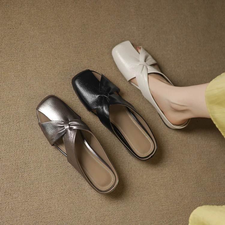 穆勒半拖鞋真皮镂空女百搭2025年夏季新款包头凉拖鞋2025年春夏