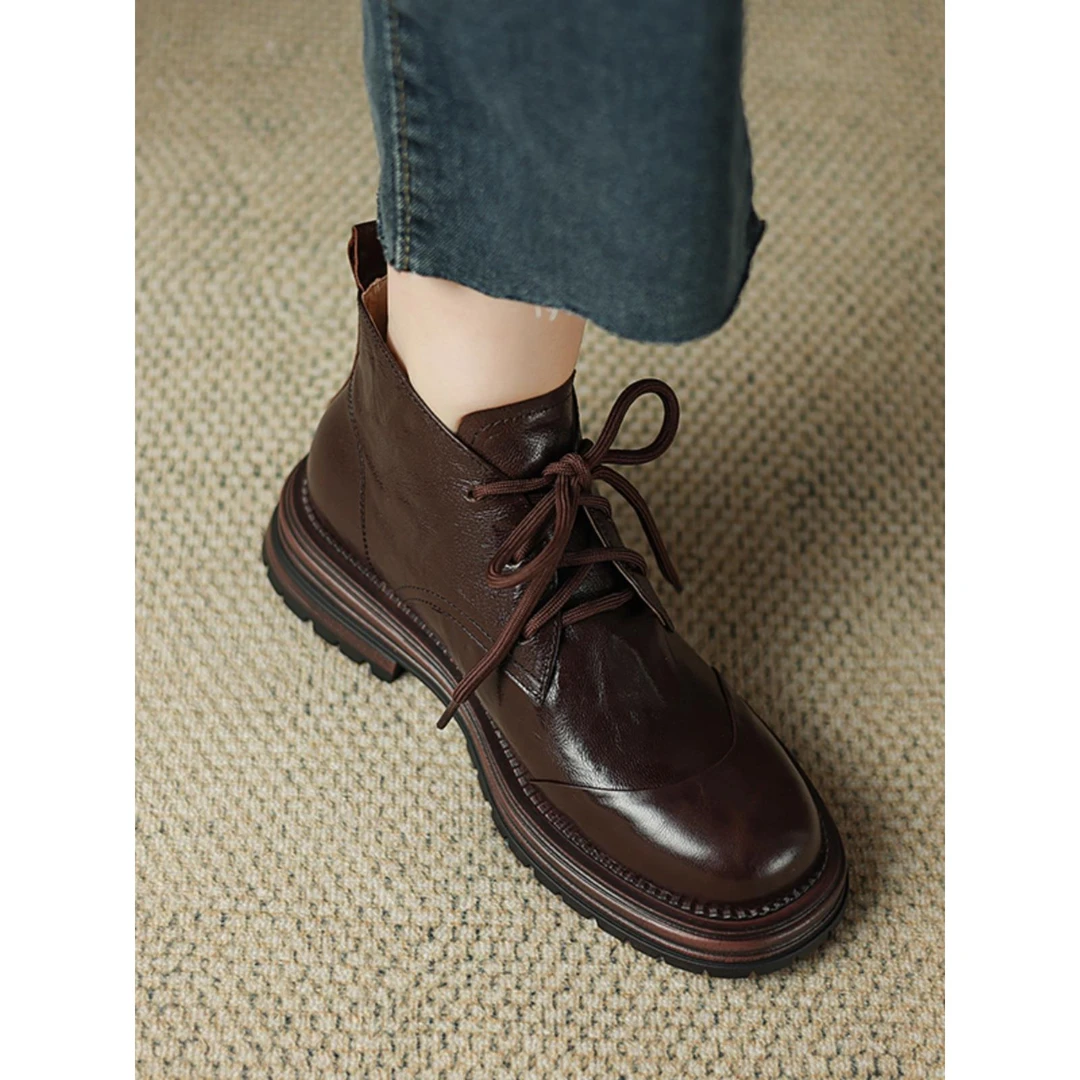 TOUCH MISS 百搭小靴子~秋冬新款真皮短靴女软底马丁靴大码女鞋