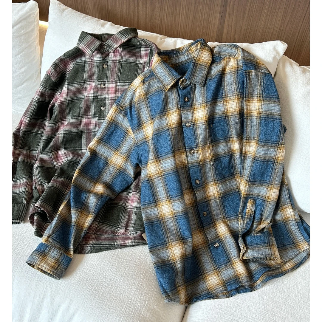 新款男士格子长袖上衣网格蓝色衬衫衬衣男款夏季休闲百搭防晒外套