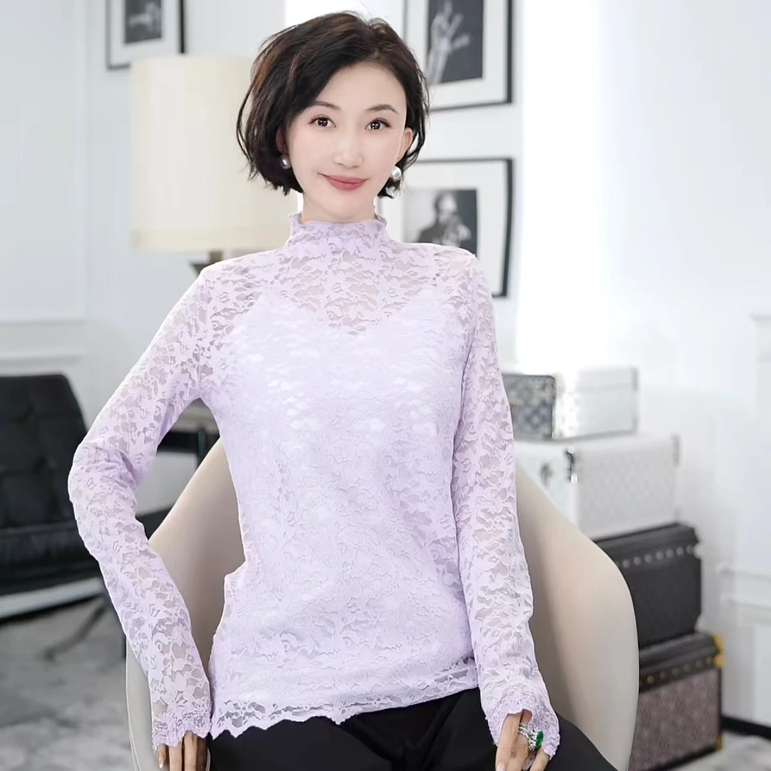 Betty Bairn【粉玉涵香】新中式国风蕾丝高领上衣24B-BW7577