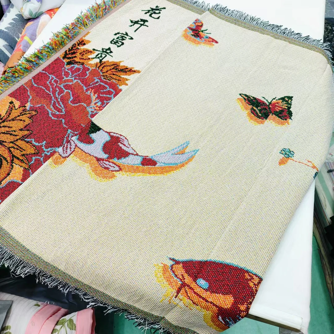 【沙发盖巾】<年年有鱼>85X235cm<±5cm 含流苏边尺寸>简约沙发垫