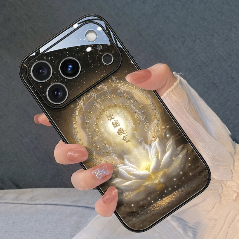 招财金言莲花适用苹果17promax手机壳新款iphone16唯美全包15设计