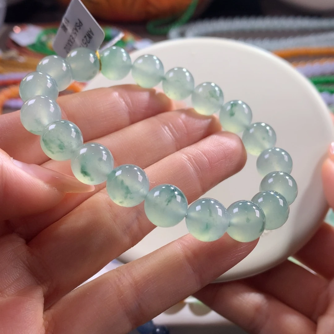 翡翠未镶嵌手链纯净高冰飘花卡10