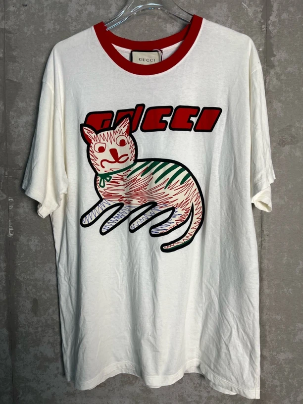 未使用 GUCCI/古驰 M*1/Gucci古驰白色漫画猫咪印花短袖/08175