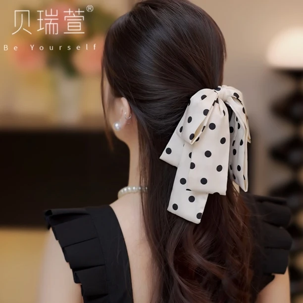 ZJ1608新款韩范缎面波点高颅顶发饰头饰抓夹