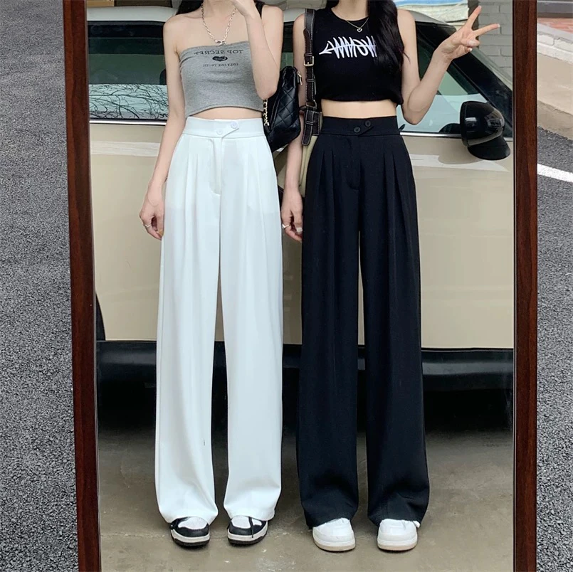 阔腿裤女裤子春夏新款2025冰丝显瘦高腰垂感直筒阔腿西装裤#6808