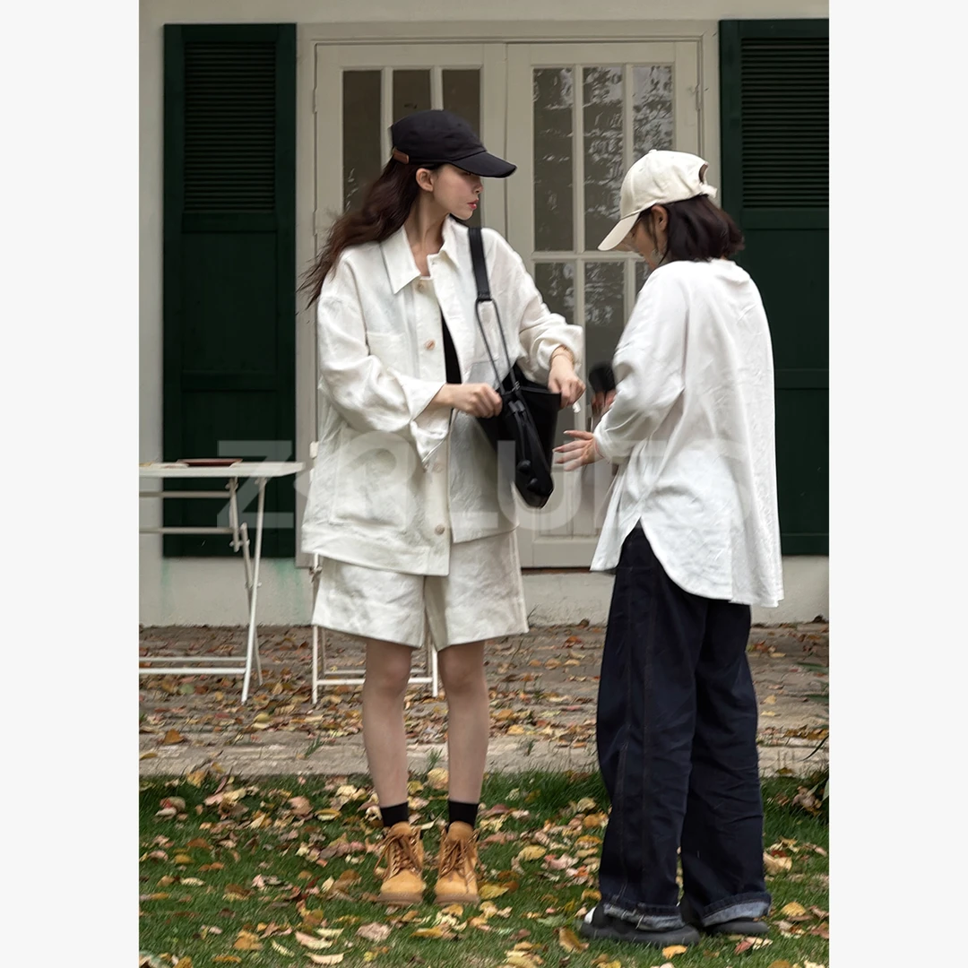 Z.blues【松弛亚麻套】老钱风呼吸感亚麻衬衫短裤套装YZYLJR8503