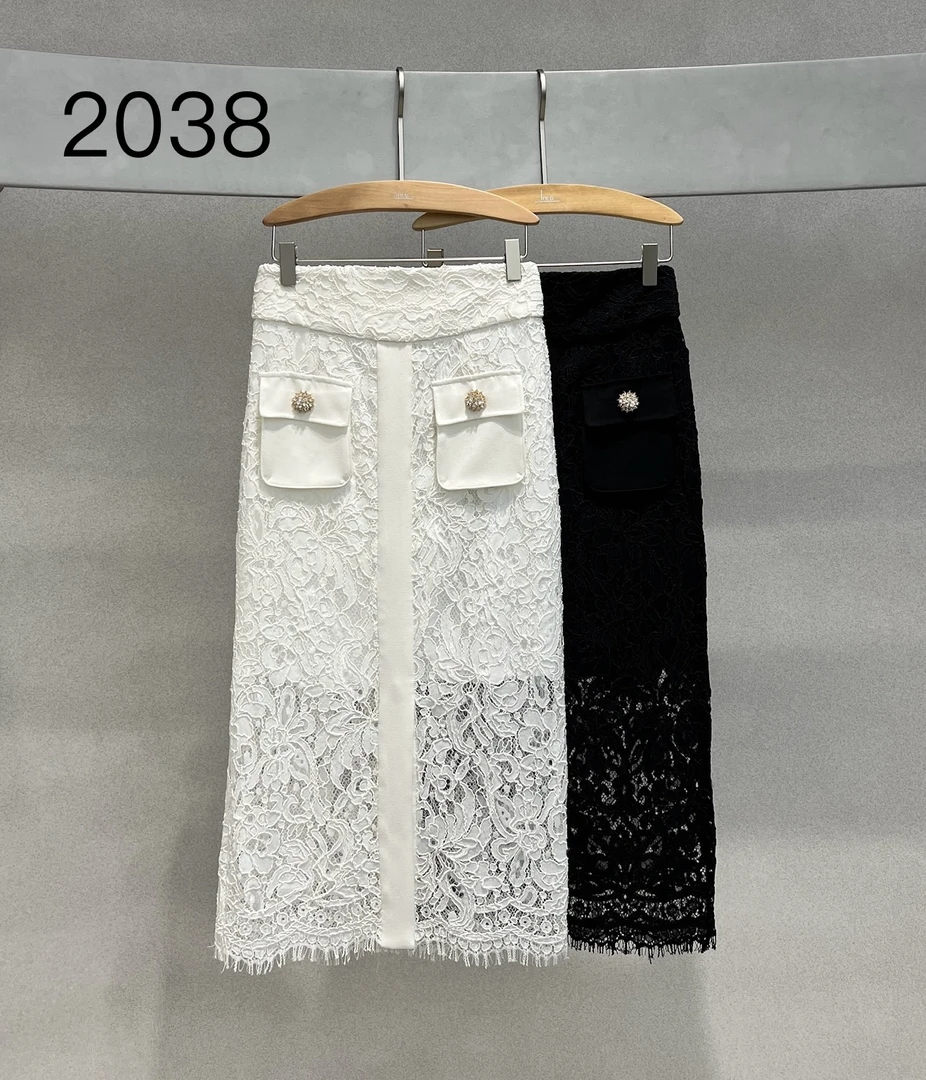 2025夏季新款重工蕾丝款直筒裙 气质百搭高级感半身裙 222038