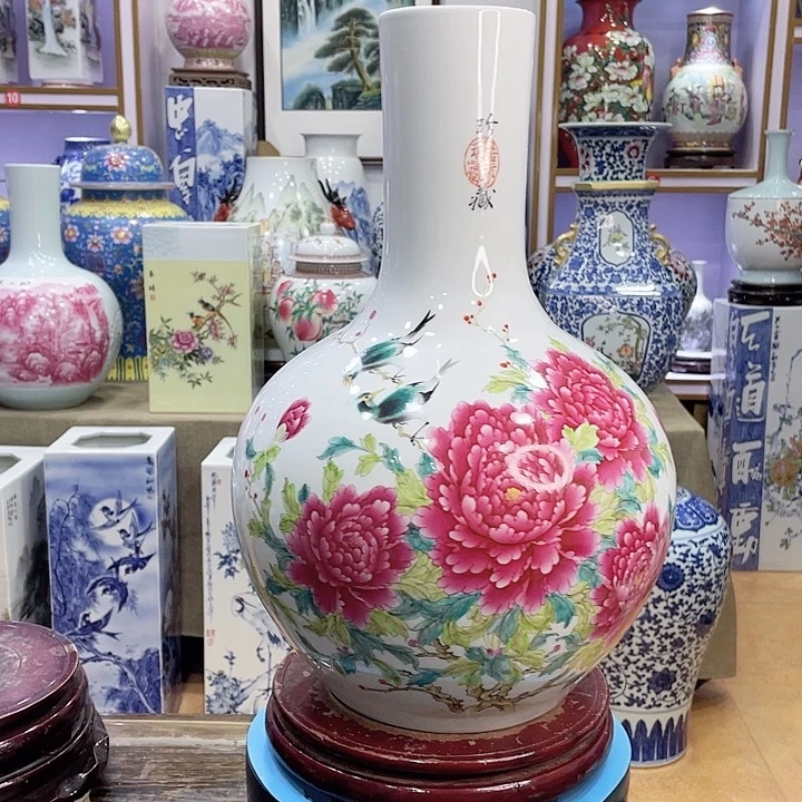 花瓶全手工双面画天球瓶