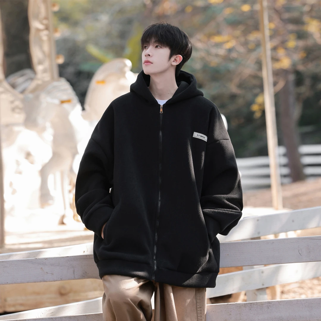 GW018双面绒连帽摇粒绒卫衣夹克外套秋冬男