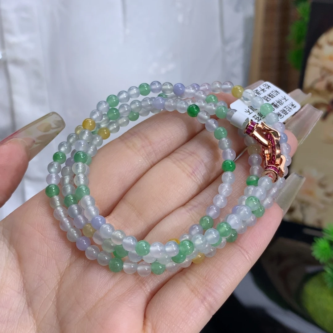 翡翠手链未镶嵌卡4.0冰种马卡龙