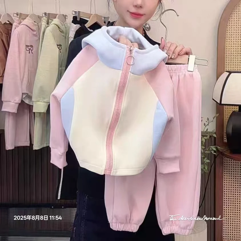 【冰淇淋色拼接撞色套装】春秋新款宝宝卫衣套装男童女童休闲运动