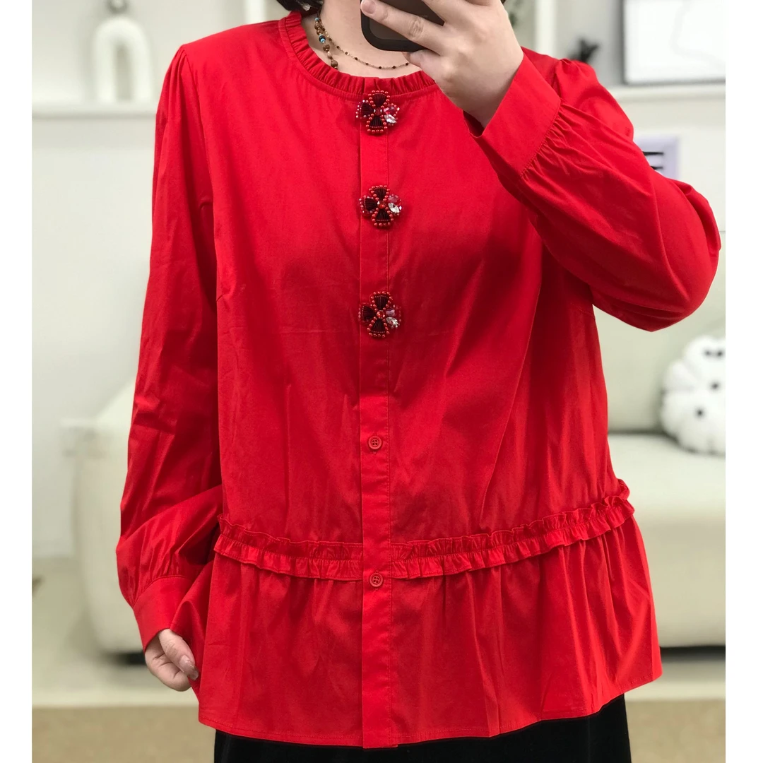 {莹莹推荐}9109春季大码女装百搭花边内搭衬衣