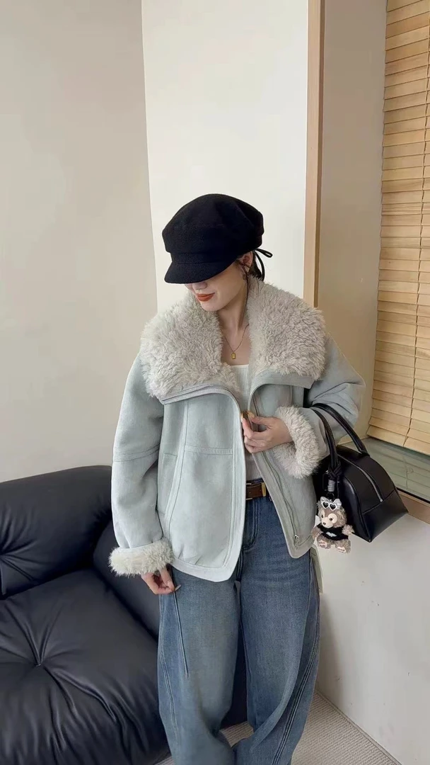 27319-1-DQ浅蓝色大翻领外套  （80-140）