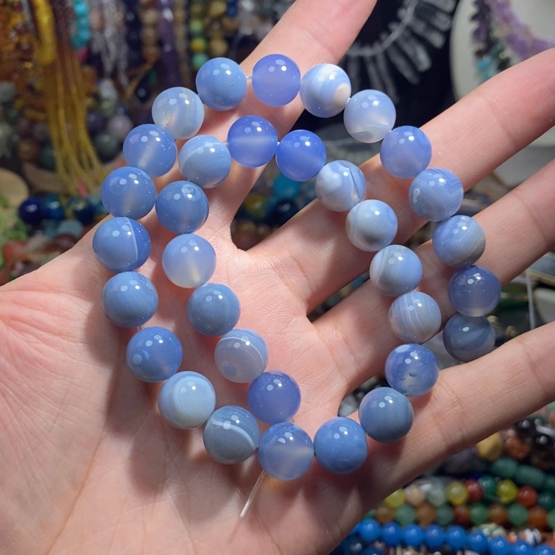 未镶嵌，蓝缠丝玛瑙12mm，石英质玉