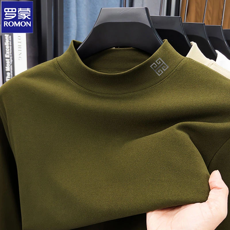 罗蒙长袖打底衫卫衣男士秋季新款双面德绒打底卫衣时尚休闲上衣