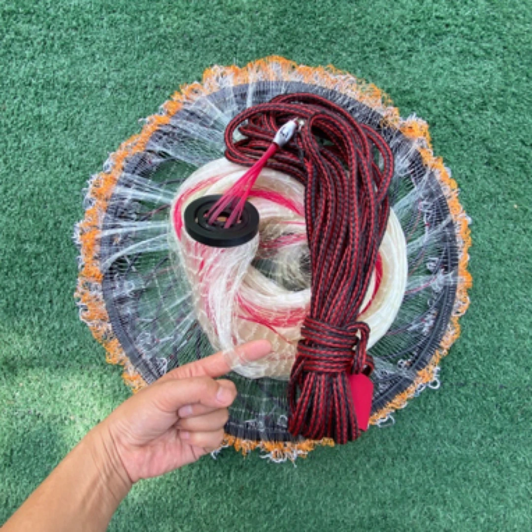 白色一指网眼加固款铁链飞盘手抛网