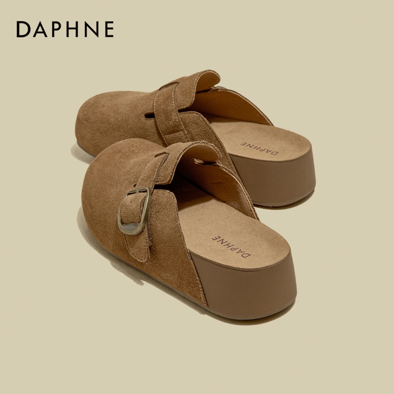 达芙妮厚底勃肯鞋半拖女2025夏季新款增高复古外穿懒人包头拖鞋女