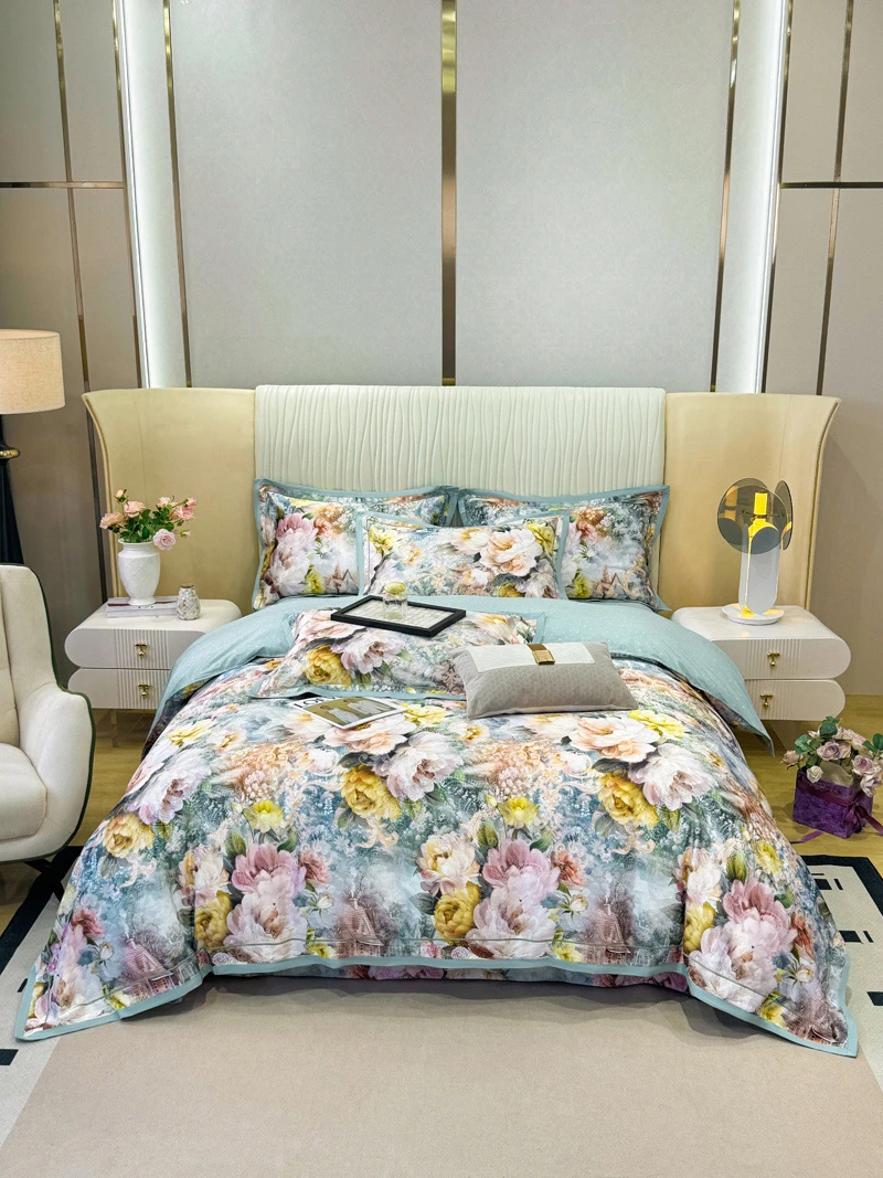 贡缎提花 高端欧式四季花卉四件套轻奢