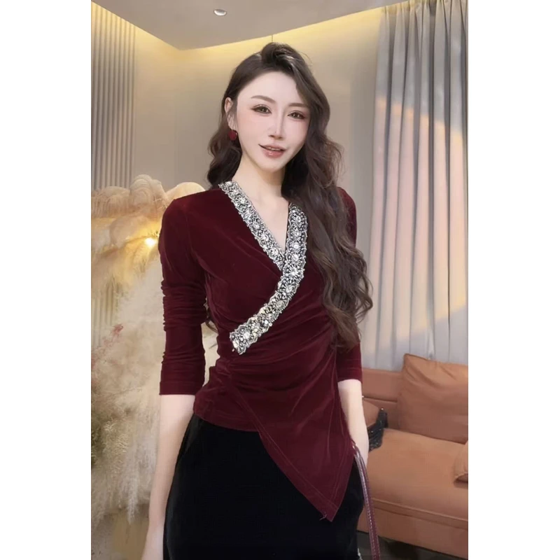 【美美专享】550735法式重工设计感修身显瘦上衣女