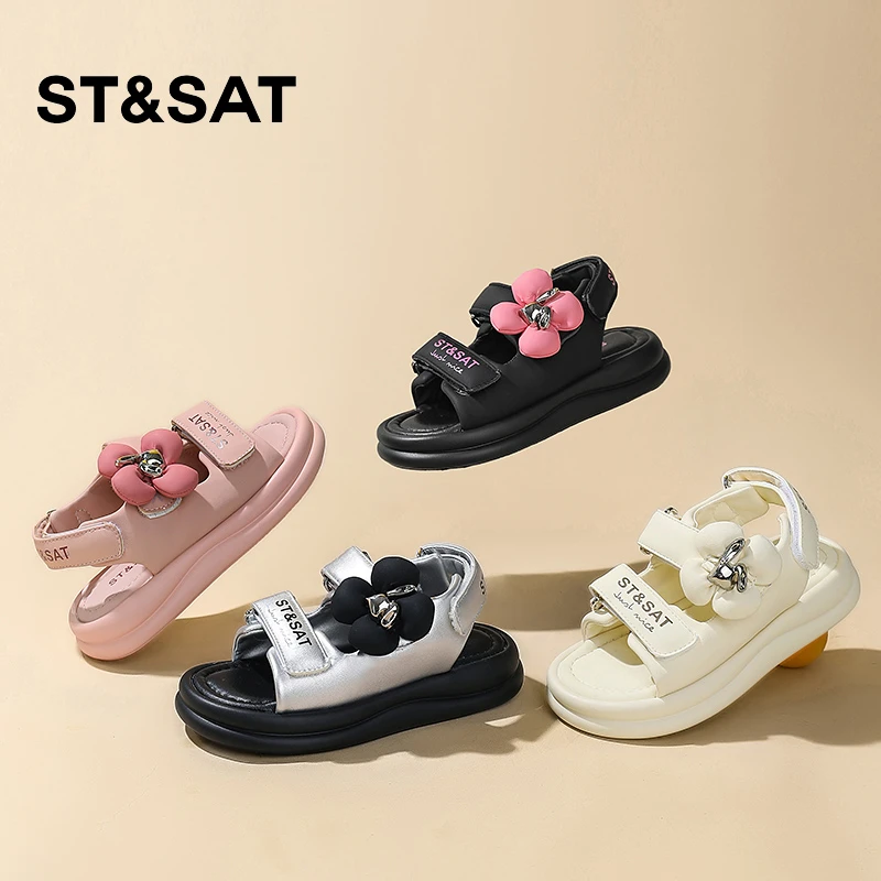星期六儿童鞋子女童公主凉鞋夏款2025新款软底休闲露趾仙女沙滩鞋