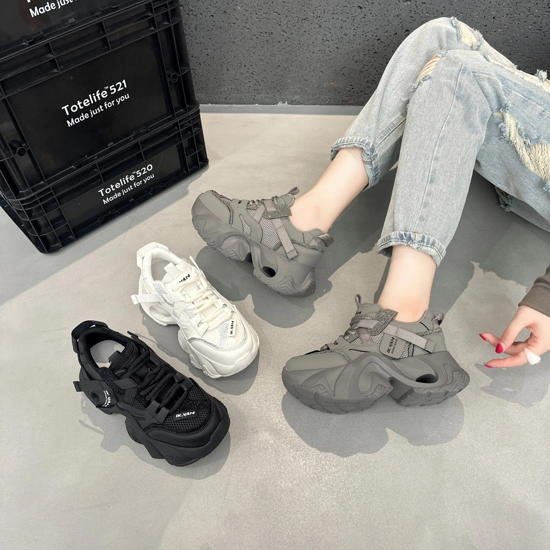 秋季小白鞋女2025新款百搭网面透气厚底增高轻便运动休闲鞋888-1