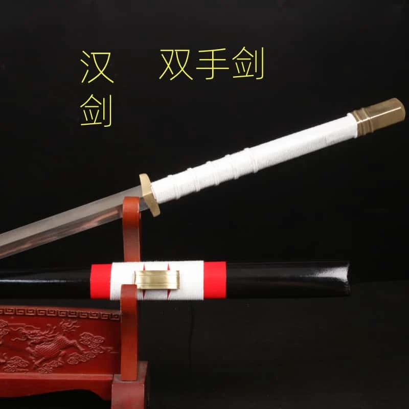 双手剑汉剑方首练习一体黄铜表演太极剑复刻版花纹钢锻打未开刃