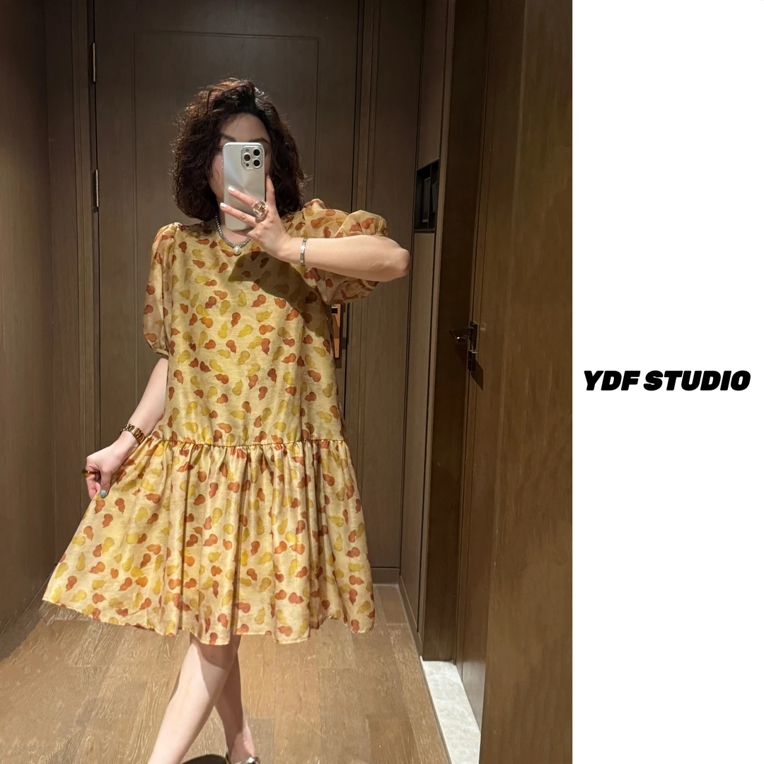 YDFSTUDIO小众【盛夏色彩】欧货高品设计师款时尚碎花气质连衣裙