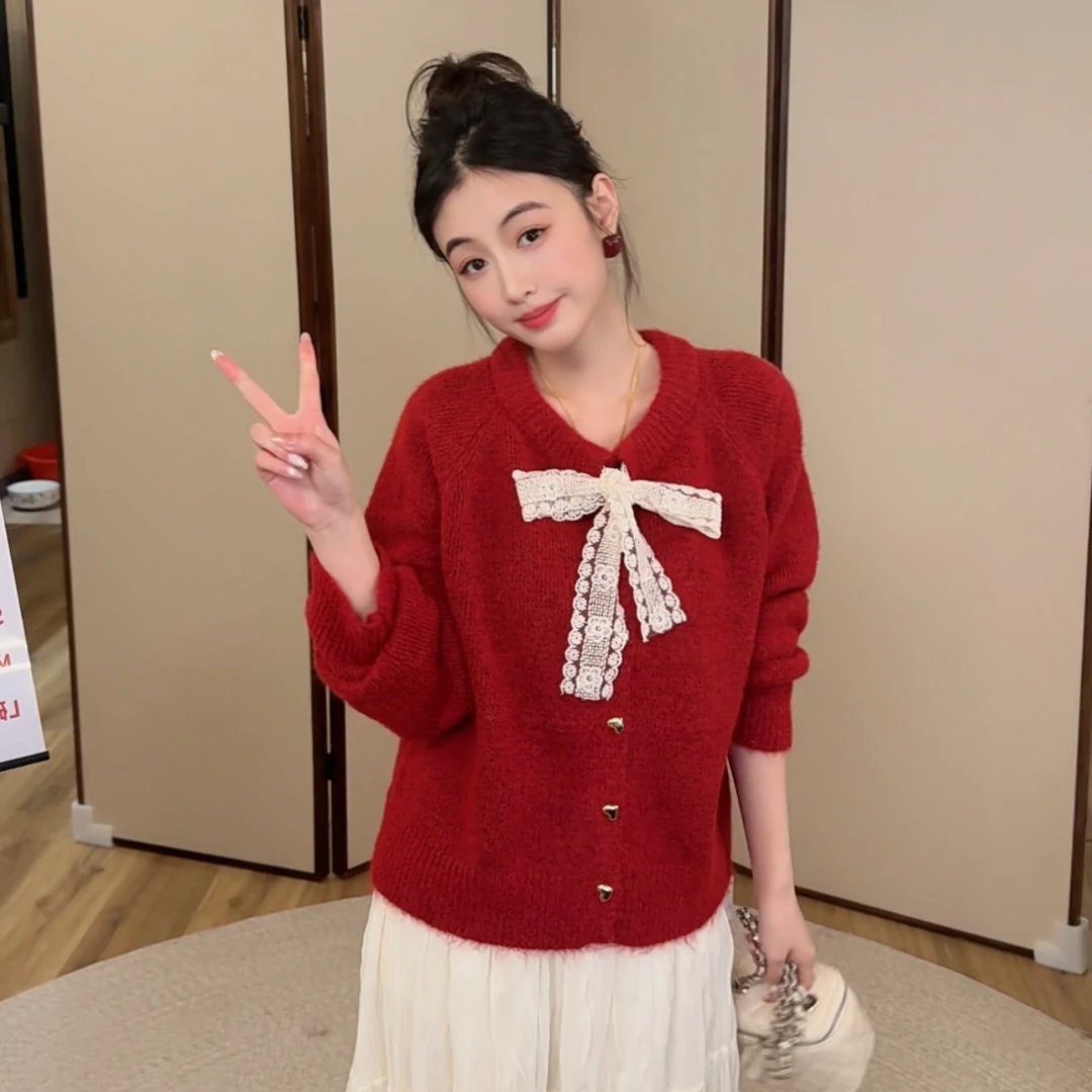 Zwinnie/詹维尼【如意红】绵羊毛细腻柔软开衫毛衣 XH-WYM202508