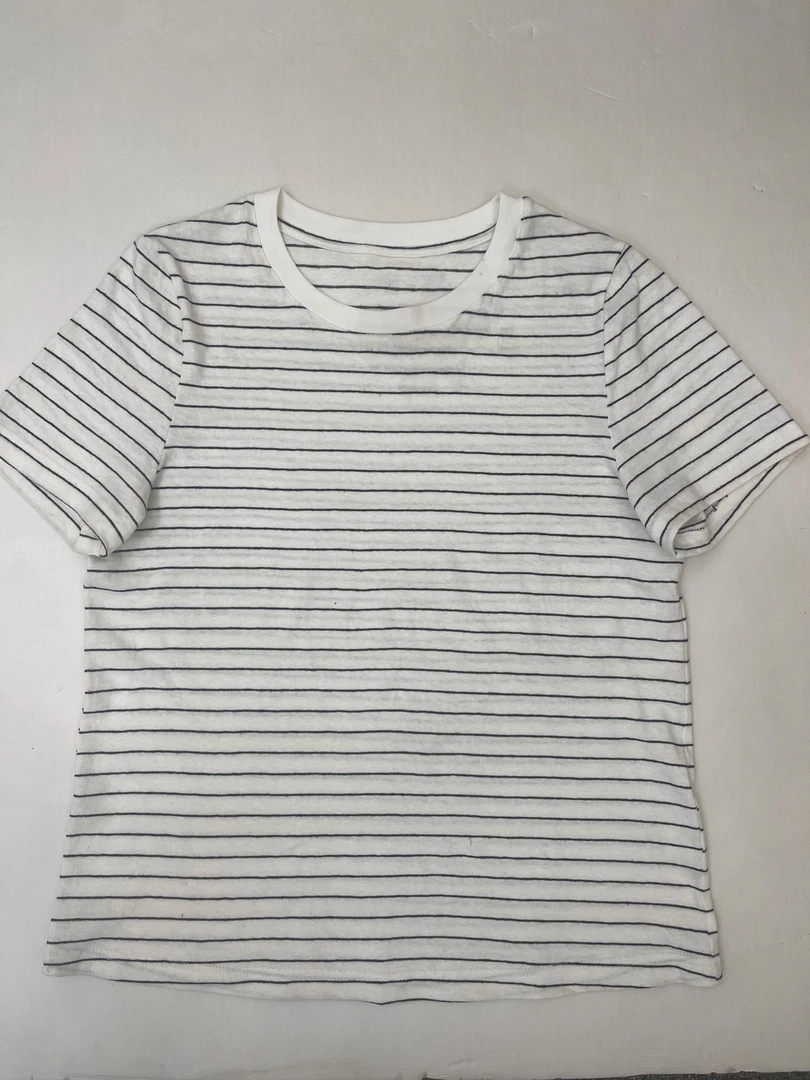 2025亚麻棉圆领条纹常规款标准常规短袖T恤半袖休闲