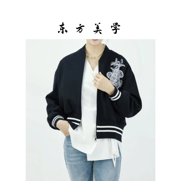 [国风]短款设计师时尚百搭气质羊毛棒球服外套KES1587