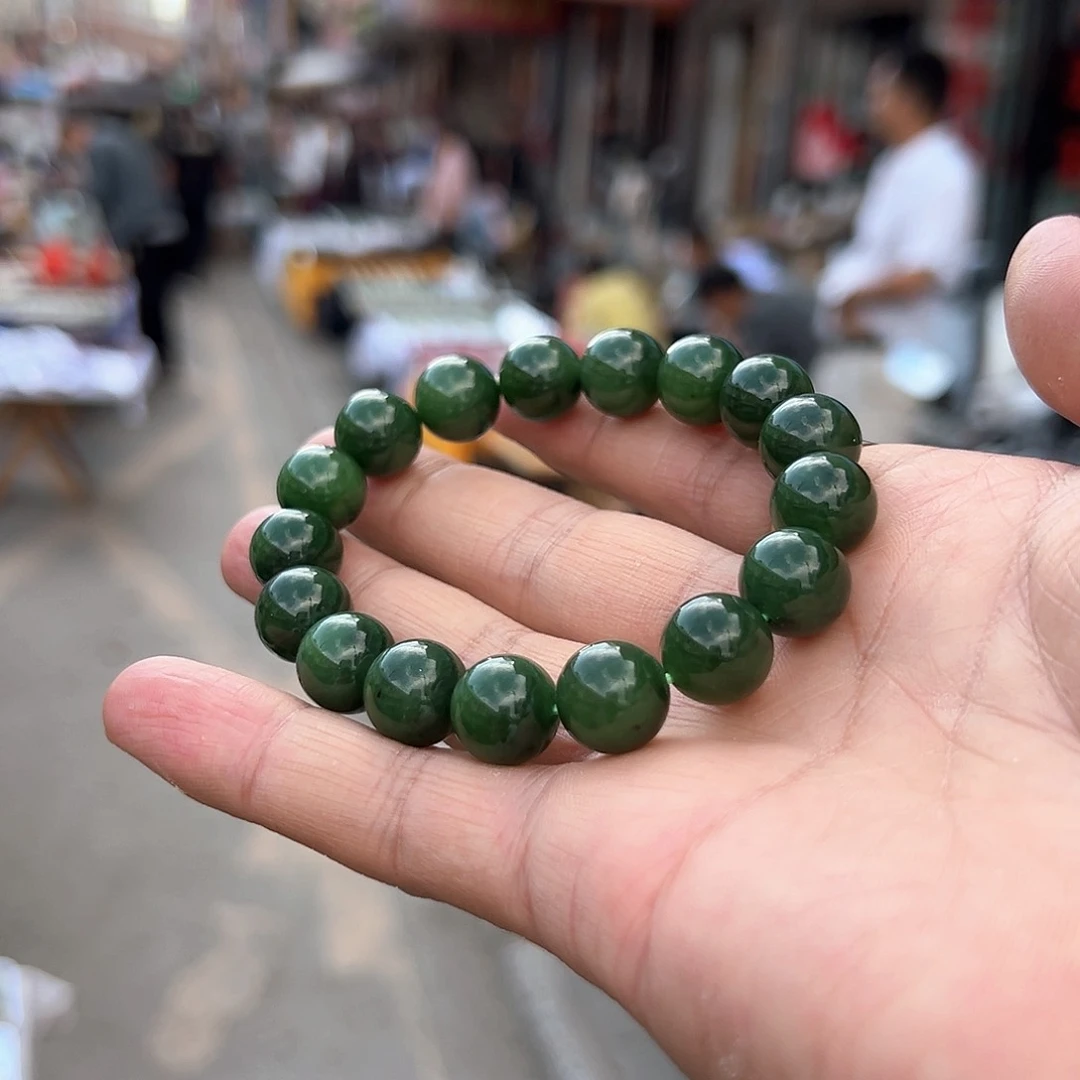 手链未镶嵌和田玉（碧玉）老坑种俄料碧玉手串