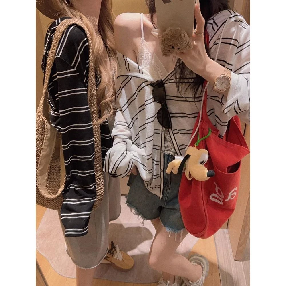 色织长袖连帽开衫秋季薄款慵懒时尚针织百搭网红秋冬宽松休闲复古