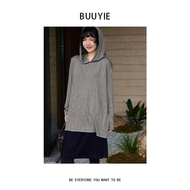 BUUYIE 25SS【雪松呼吸】慵懒风休闲百搭米白连帽卫衣 250874