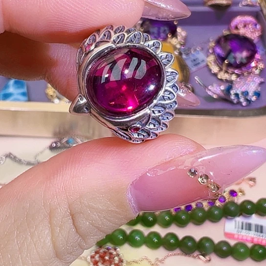 石榴石（紫牙乌）戒指银S925镶嵌