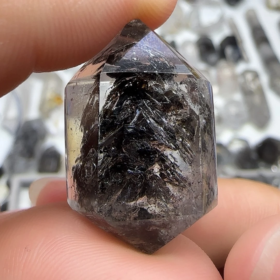 紫晶未镶嵌珠宝半成品黑色圣诞树闪灵双尖随形