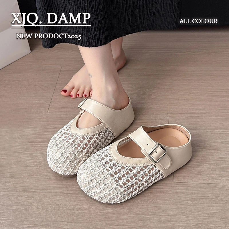 内增高半拖鞋女夏外穿编织渔夫鞋拖2025新款厚底凉鞋一脚蹬勃肯鞋