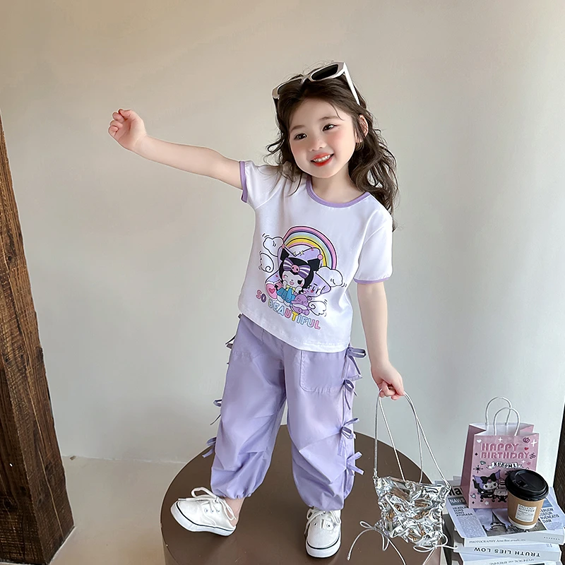 女童夏装套装新款卡通库洛米短袖洋气休闲工装裤六一儿童节衣服潮