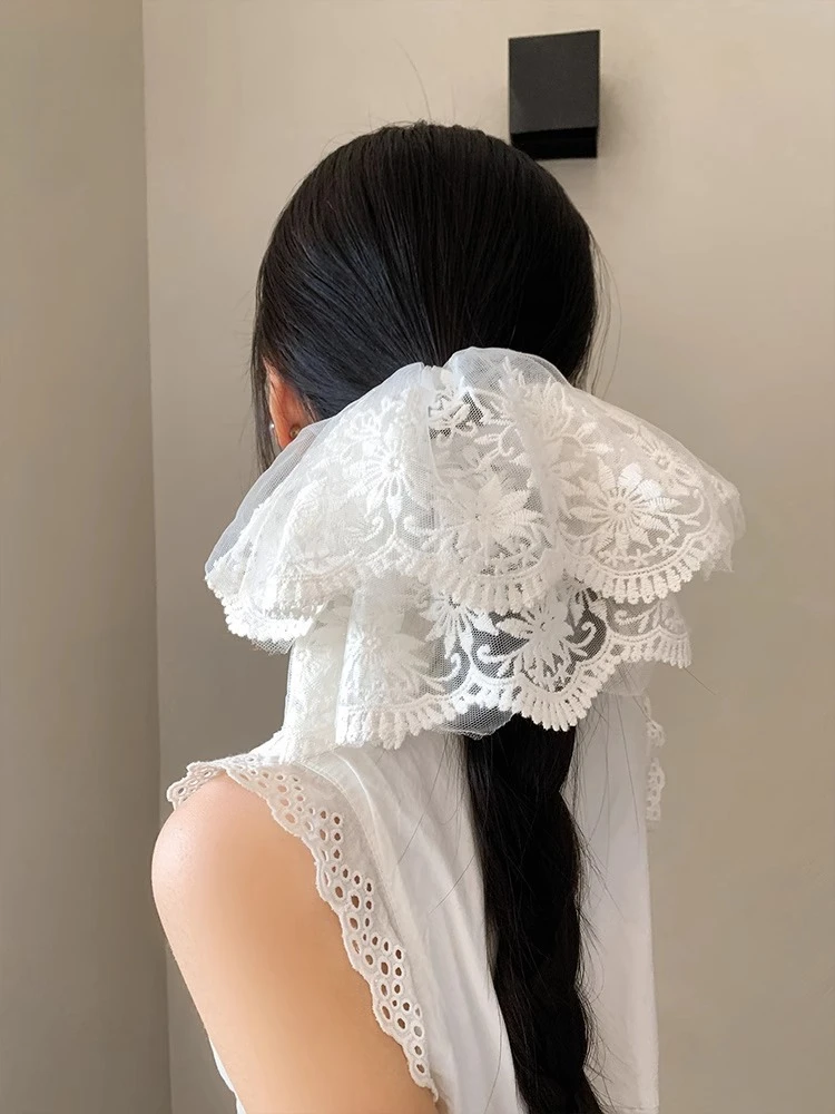 韩系公主风白色蕾丝网纱大肠发圈女高级感超大号发饰发绳春季新款