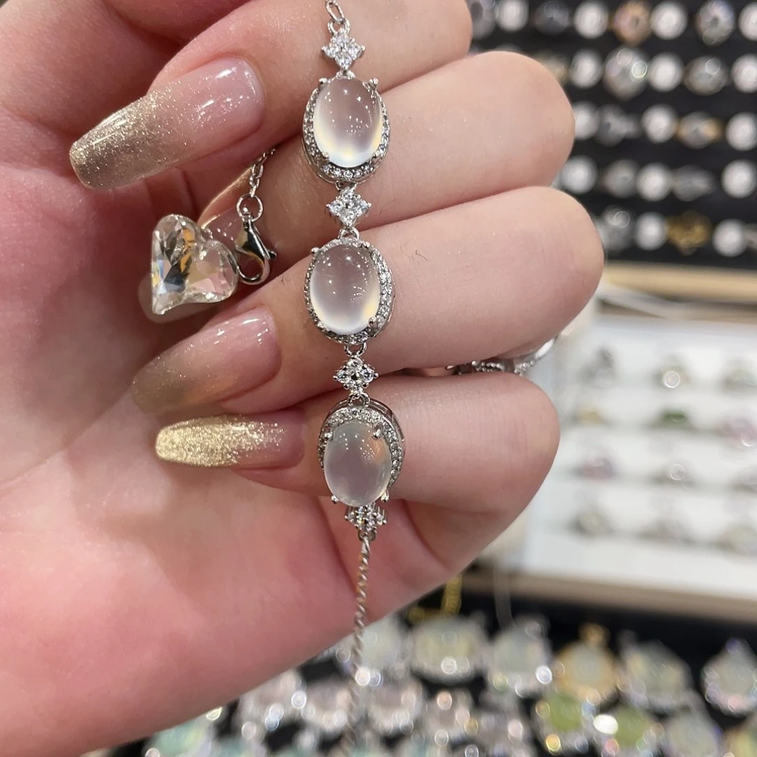 银S925镶嵌蛇纹石玉手链温**.