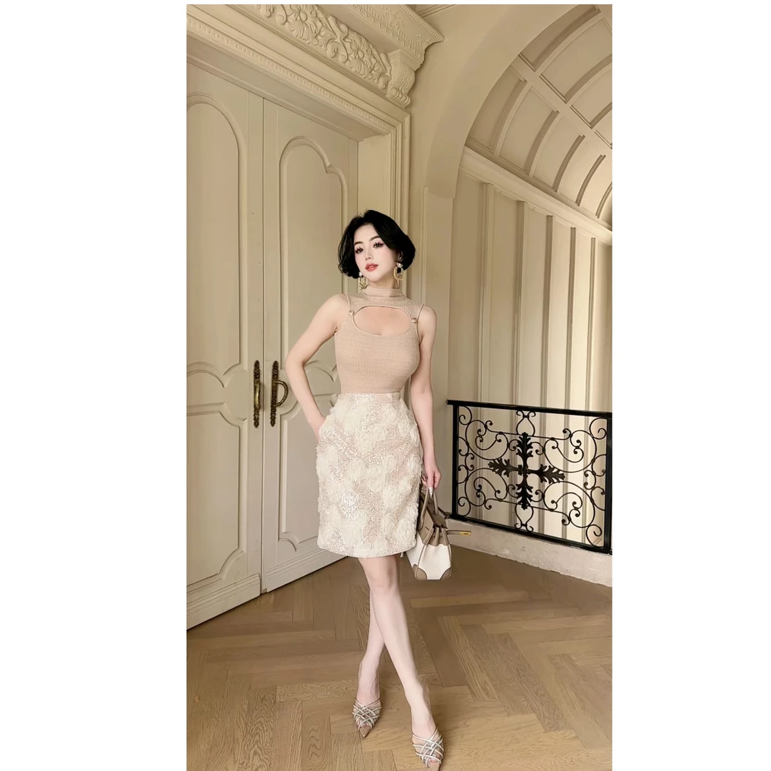 LYXJ【马德里花园】亮片半身裙2025夏季新款收腰显瘦亮片A字半身裙