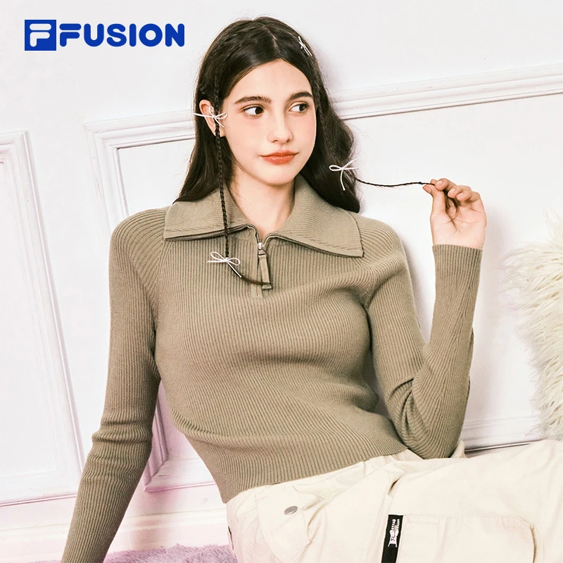 Fila/斐乐FUSION潮流运动修身打底高领半拉零套头衫T11W445402F