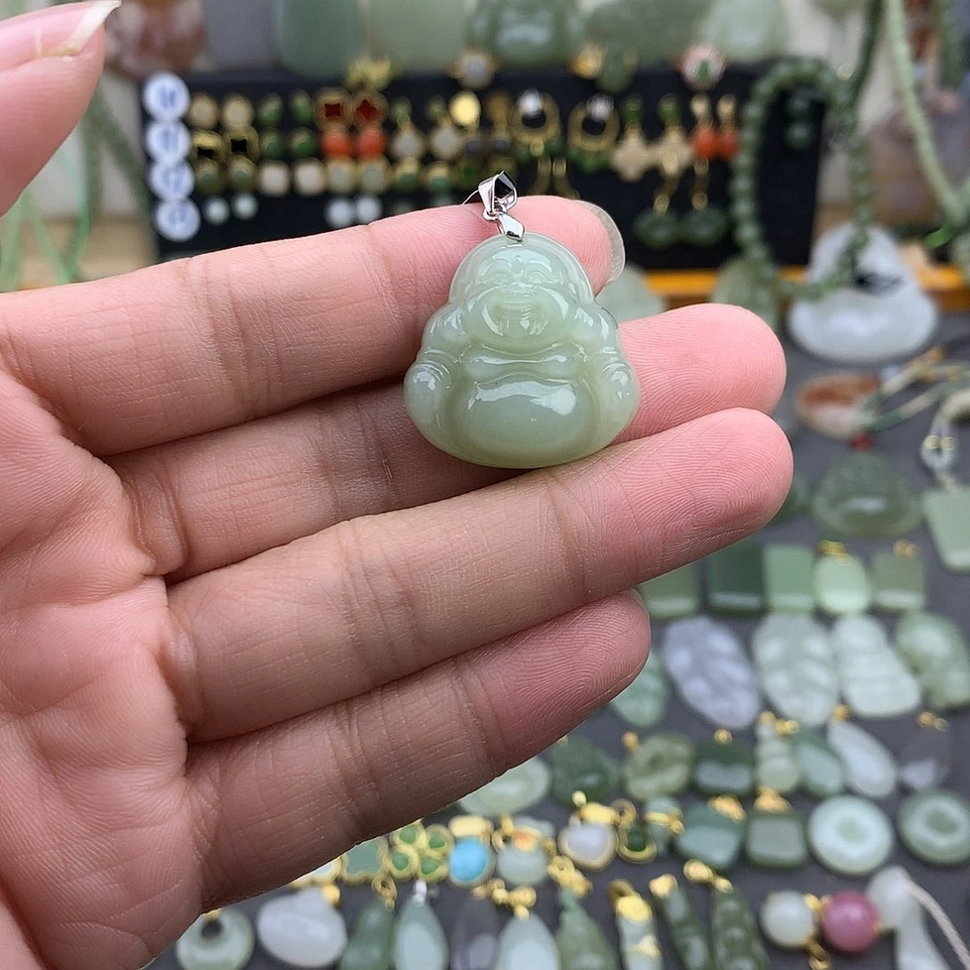 和田玉银S925镶嵌吊坠(不含链)